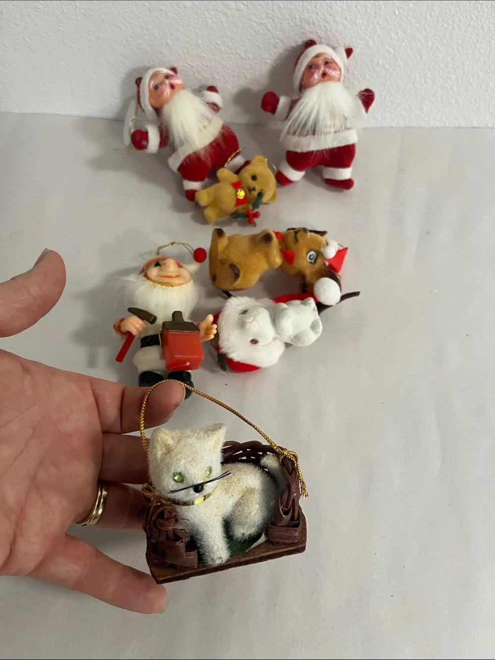 7 vintage flocked ornaments